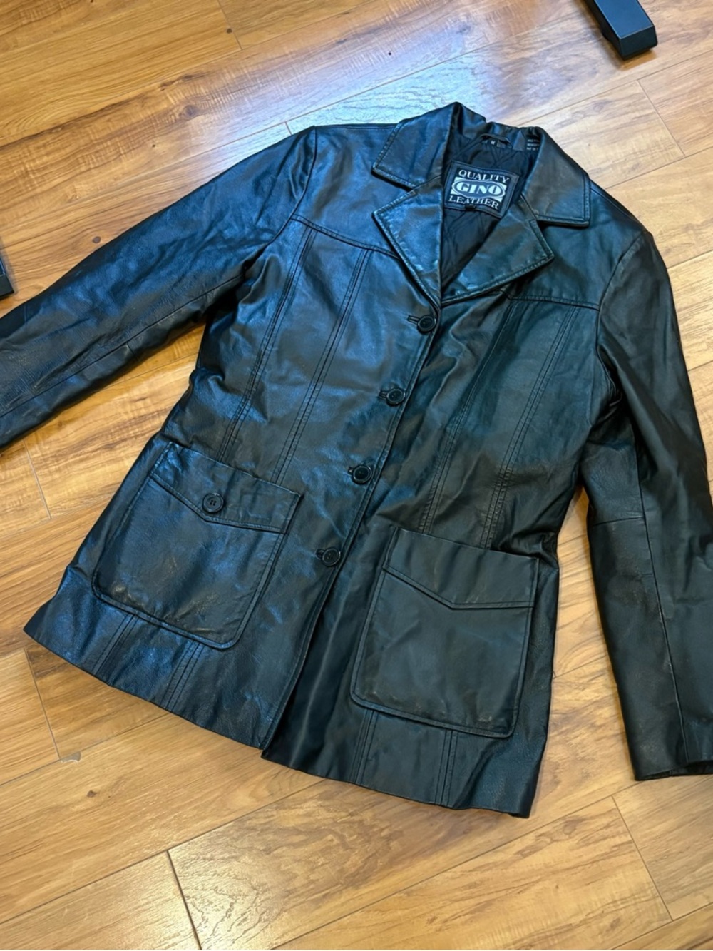 Gino Leather Black Genuine Leather Jacket Size Medium Button Front